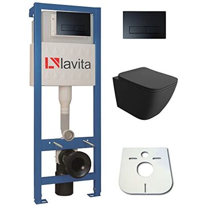 lavita Domino LINO BLACK Élément mural avec plaque de déclenchement + WC mural sans rebord + abattant WC avec système d'abaissement automatique Soft-Close (plaque de commande RB) WC complet - Publicité lavita Domino LINO BLACK Élément mural avec plaque de déclenchement + WC mural sans rebord + abattant WC avec système d'abaissement automatique Soft-Close (plaque de commande RB) WC complet - Publicité