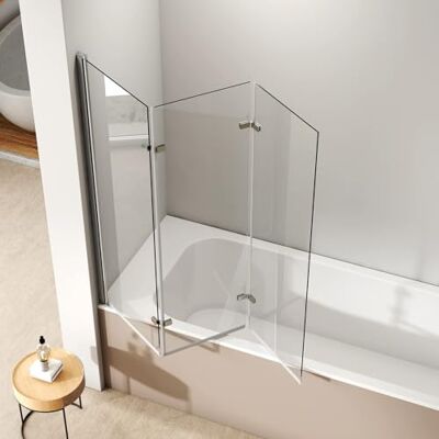 EMKE Paroi de douche pour baignoire 3 volets 130x140 cm Verre NANO 6 mm Paroi pliable à 180° - Publicité EMKE Paroi de douche pour baignoire 3 volets 130x140 cm Verre NANO 6 mm Paroi pliable à 180° - Publicité