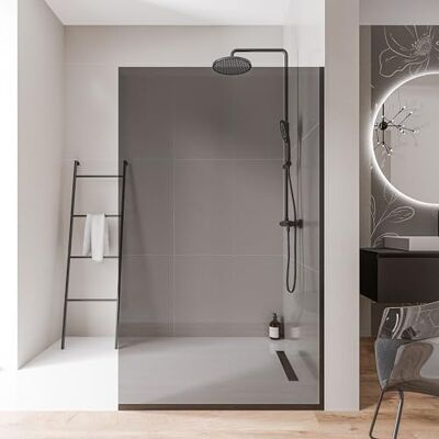 Bernstein Paroi de douche italienne 70x200cm, verre fumé NANO 10mm, profilé mural + sol noir mat EX102 - Publicité Bernstein Paroi de douche italienne 70x200cm, verre fumé NANO 10mm, profilé mural + sol noir mat EX102 - Publicité