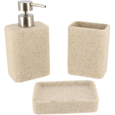 TENDANCE Set Gobelet Distributeur à Savon et Porte Savon Polyrésine Rectangulaire Effet Sable Naturel Salle de Bain Accessoire Salle de Bain à Poser - Publicité TENDANCE Set Gobelet Distributeur à Savon et Porte Savon Polyrésine Rectangulaire Effet Sable Naturel Salle de Bain Accessoire Salle de Bain à Poser - Publicité