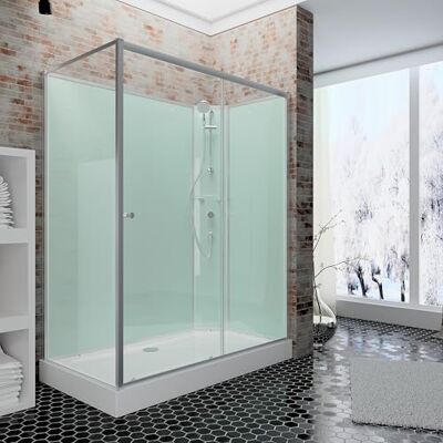 Schulte cabine intégrale 120x80 x 204 argenté coulissante droite verre 5mm Receveur de douche, kit d'évacuation, colonne, douchette & panneaux muraux - Publicité Schulte cabine intégrale 120x80 x 204 argenté coulissante droite verre 5mm Receveur de douche, kit d'évacuation, colonne, douchette & panneaux muraux - Publicité
