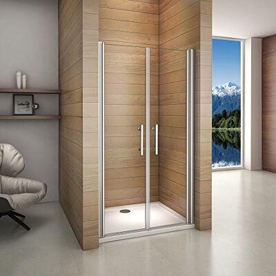 AICA Porte de douche pivotante 90x187cm porte de douche installation en niche verre anticalcaire ouverte vers l'intérieur ou l'extérieur - Publicité AICA Porte de douche pivotante 90x187cm porte de douche installation en niche verre anticalcaire ouverte vers l'intérieur ou l'extérieur - Publicité