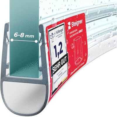 STEIGNER Joint porte de douche flexible UK07 200 cm (1 pc.) transparent Joint vertical pour douche 1/4 de cercle ou arrondie avec porte 6-8 mm Matériau flexible, Installation facile, Étanchéité - Publicité STEIGNER Joint porte de douche flexible UK07 200 cm (1 pc.) transparent Joint vertical pour douche 1/4 de cercle ou arrondie avec porte 6-8 mm Matériau flexible, Installation facile, Étanchéité - Publicité