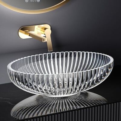EMKE Lavabo ovale en verre transparent 51 x 35 x 15 cm Lavabo à main de qualité supérieure pour salle de bain et toilettes d'invités Sans trou de robinet - Publicité EMKE Lavabo ovale en verre transparent 51 x 35 x 15 cm Lavabo à main de qualité supérieure pour salle de bain et toilettes d'invités Sans trou de robinet - Publicité
