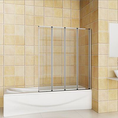 AICA Pare baignoire,porte de baignoire,écran de baignoire, 4mm verre trempé,4 volets pivotants pliants 180°,100x140cm - Publicité AICA Pare baignoire,porte de baignoire,écran de baignoire, 4mm verre trempé,4 volets pivotants pliants 180°,100x140cm - Publicité