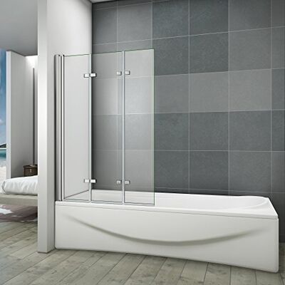 AICA Pare-baignoire 130x140cm en verre anticalcaire paroi de douche 3 volets pivotant à 180° - Publicité AICA Pare-baignoire 130x140cm en verre anticalcaire paroi de douche 3 volets pivotant à 180° - Publicité