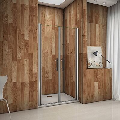 AICA Porte de douche pivotante 75x195 cm verre anticalcaire installation en niche les vitres peuvent tourné à 180° - Publicité AICA Porte de douche pivotante 75x195 cm verre anticalcaire installation en niche les vitres peuvent tourné à 180° - Publicité