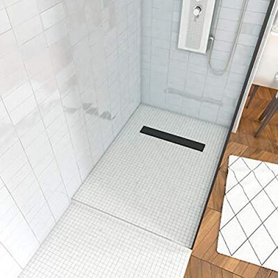 AURLANE Receveur de douche a carreler 80x120cm bonde caniveau noir mat - Publicité AURLANE Receveur de douche a carreler 80x120cm bonde caniveau noir mat - Publicité