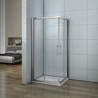 AICA Cabine de douche 90x90x185cm porte de douche en verre securit 2 portes de coulissantes avec le receveur - Publicité AICA Cabine de douche 90x90x185cm porte de douche en verre securit 2 portes de coulissantes avec le receveur - Publicité