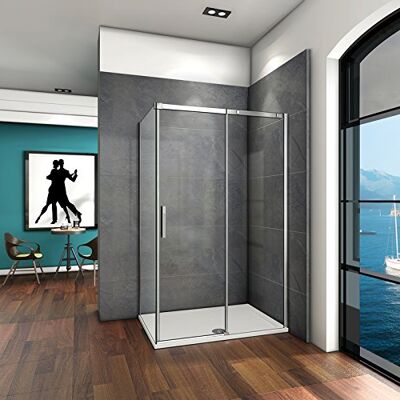 AICA Porte de coulissante 120x90x195cm avec paroi de douche en verre anticalcaire - Publicité AICA Porte de coulissante 120x90x195cm avec paroi de douche en verre anticalcaire - Publicité