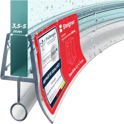 STEIGNER Joint porte de douche flexible UK18 50 cm (1 pc.) transparent Joint vertical pour douche 1/4 de cercle ou arrondie avec porte 3,5-5 mm Matériau flexible, Finition esthétique, Étanchéité - Publicité STEIGNER Joint porte de douche flexible UK18 50 cm (1 pc.) transparent Joint vertical pour douche 1/4 de cercle ou arrondie avec porte 3,5-5 mm Matériau flexible, Finition esthétique, Étanchéité - Publicité