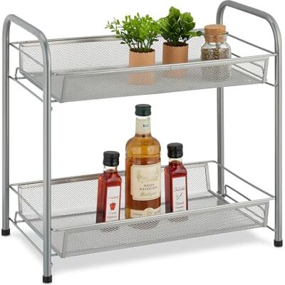 Relaxdays Rangement à épices, 2 Niveaux, Organiseur pour Cuisine & Salle de Bain, Maquillage, parfums, métal, argenté - Publicité Relaxdays Rangement à épices, 2 Niveaux, Organiseur pour Cuisine & Salle de Bain, Maquillage, parfums, métal, argenté - Publicité