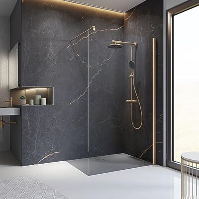 Schulte paroi douche italienne 120x200 cuivre mat barre 122 cm réversible verre trempé 6 mm anti-calcaire, réglage 118.0-120.5, barre recoupable - Publicité Schulte paroi douche italienne 120x200 cuivre mat barre 122 cm réversible verre trempé 6 mm anti-calcaire, réglage 118.0-120.5, barre recoupable - Publicité