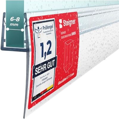 STEIGNER Joint porte de douche 80 cm UK05 (1 pc.) Joint vertical pour douche à accès d'angle ou pentagonale avec porte 6-8 mm Couleur : transparent Ajustement parfait, Étanchéité, Design discret - Publicité STEIGNER Joint porte de douche 80 cm UK05 (1 pc.) Joint vertical pour douche à accès d'angle ou pentagonale avec porte 6-8 mm Couleur : transparent Ajustement parfait, Étanchéité, Design discret - Publicité