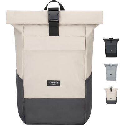 Larkson Sac à Dos Roll Top Femmes & Hommes Beige Gris No 4 Backpack pour l'École, l'Université Compartiment Ordinateur Portable 16 Pouces Hydrofuge - Publicité Larkson Sac à Dos Roll Top Femmes & Hommes Beige Gris No 4 Backpack pour l'École, l'Université Compartiment Ordinateur Portable 16 Pouces Hydrofuge - Publicité