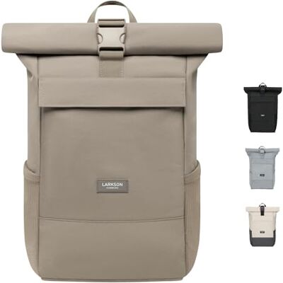 Larkson Sac à Dos Roll Top Femmes & Hommes Gris No 4 Backpack pour l'École, l'Université Compartiment Ordinateur Portable 16 Pouces Hydrofuge - Publicité Larkson Sac à Dos Roll Top Femmes & Hommes Gris No 4 Backpack pour l'École, l'Université Compartiment Ordinateur Portable 16 Pouces Hydrofuge - Publicité