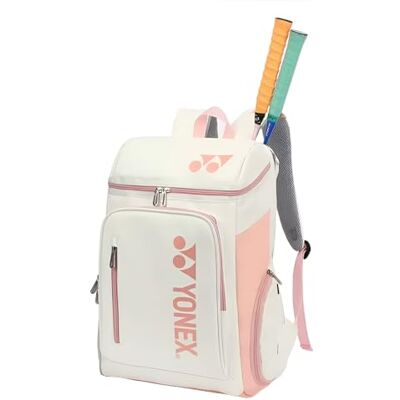 YONEX Sac à dos de sport de grande capacité de qualité, sac de raquette multi-compartiments pour badminton et tennis, compartiment séparé pour chaussures (blanc/rose) - Publicité YONEX Sac à dos de sport de grande capacité de qualité, sac de raquette multi-compartiments pour badminton et tennis, compartiment séparé pour chaussures (blanc/rose) - Publicité