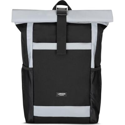 Larkson Sac à Dos Roll Top Femmes & Hommes Noir Réfléchissant No 2 Backpack pour l'École, l'Université Compartiment Ordinateur Portable 16 Pouces Hydrofuge - Publicité Larkson Sac à Dos Roll Top Femmes & Hommes Noir Réfléchissant No 2 Backpack pour l'École, l'Université Compartiment Ordinateur Portable 16 Pouces Hydrofuge - Publicité
