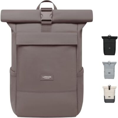 LARKSON Sac à Dos Roll Top Femmes & Hommes Marron No 4 Backpack pour l'École, l'Université Compartiment Ordinateur Portable 16 Pouces Hydrofuge - Publicité LARKSON Sac à Dos Roll Top Femmes & Hommes Marron No 4 Backpack pour l'École, l'Université Compartiment Ordinateur Portable 16 Pouces Hydrofuge - Publicité