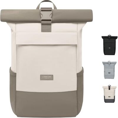 Larkson Sac à Dos Roll Top Femmes & Hommes Crème Gris No 4 Backpack pour l'École, l'Université Compartiment Ordinateur Portable 16 Pouces Hydrofuge - Publicité Larkson Sac à Dos Roll Top Femmes & Hommes Crème Gris No 4 Backpack pour l'École, l'Université Compartiment Ordinateur Portable 16 Pouces Hydrofuge - Publicité