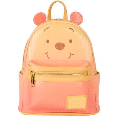 Loungefly Winnie l'ourson Mini sac à dos à paillettes et paillettes - Publicité Loungefly Winnie l'ourson Mini sac à dos à paillettes et paillettes - Publicité