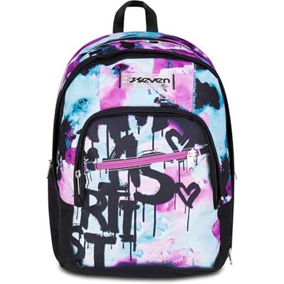 Seven Quick Graffiti Girl Sac à Dos d'école, Double Compartiment de 32 l, avec Poche pour PC, Poche pour Bouteille, Compartiment Amovible, Bleu Fuchsia - Publicité Seven Quick Graffiti Girl Sac à Dos d'école, Double Compartiment de 32 l, avec Poche pour PC, Poche pour Bouteille, Compartiment Amovible, Bleu Fuchsia - Publicité