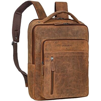 STILORD Sac à Dos en Cuir Grande pour Homme Femme Vintage Backpack pour Ordinateur Portable 13 Pouces Bagages de Voyage Couleur:Bergamo Marron - Publicité STILORD Sac à Dos en Cuir Grande pour Homme Femme Vintage Backpack pour Ordinateur Portable 13 Pouces Bagages de Voyage Couleur:Bergamo Marron - Publicité