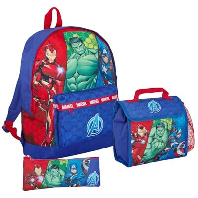 Marvel Avengers Sac à dos + sac à déjeuner + trousse à crayons pour garçon 3 pièces Hulk Iron Man Captain America, bleu, L, Sac à dos - Publicité Marvel Avengers Sac à dos + sac à déjeuner + trousse à crayons pour garçon 3 pièces Hulk Iron Man Captain America, bleu, L, Sac à dos - Publicité