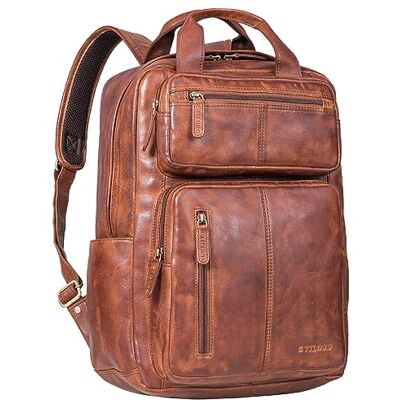 STILORD '' Sac à Dos Vintage Cuir d'Affaires pour Ordinateur Sac à Dos Étudiant en Cuir Véritable pour Hommes, Couleur:brandy cognac - Publicité STILORD '' Sac à Dos Vintage Cuir d'Affaires pour Ordinateur Sac à Dos Étudiant en Cuir Véritable pour Hommes, Couleur:brandy cognac - Publicité