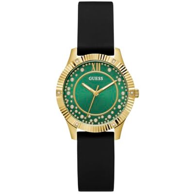 Guess P GLD CS W/CRYS/Sun Green Glitz DL/BLK SMTH STRP Silicone STRP, Vert - Publicité Guess P GLD CS W/CRYS/Sun Green Glitz DL/BLK SMTH STRP Silicone STRP, Vert - Publicité