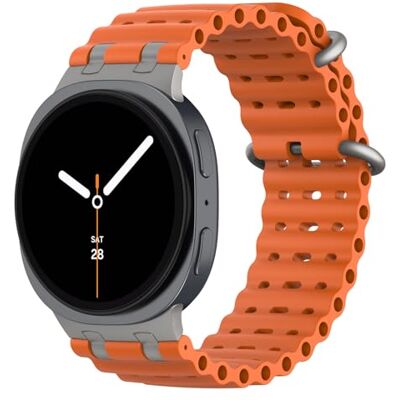 MoKo Bracelet Océan Amélioré Compatible avec Samsung Galaxy Watch 8 40mm 44mm/8 Classic 46mm, Bracelet Sport en Silicone Respirant avec Connecteur Métallique pour Homme Femme, Titanium/Orange - Publicité MoKo Bracelet Océan Amélioré Compatible avec Samsung Galaxy Watch 8 40mm 44mm/8 Classic 46mm, Bracelet Sport en Silicone Respirant avec Connecteur Métallique pour Homme Femme, Titanium/Orange - Publicité