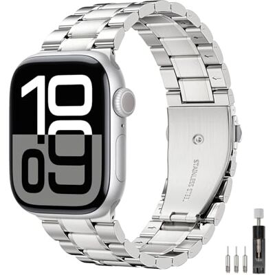 MoKo Bracelet en Acier Ixydable Compatible Apple Watch 42/44/45/46/49mm Bracelet de Remplacement, en Maille Réglable, pour iWatch Ultra 4/3/2/1, S12/11/10/9/8/7/6/5/4/3/2/1/SE3/2/1, Hommes Femmes - Publicité MoKo Bracelet en Acier Ixydable Compatible Apple Watch 42/44/45/46/49mm Bracelet de Remplacement, en Maille Réglable, pour iWatch Ultra 4/3/2/1, S12/11/10/9/8/7/6/5/4/3/2/1/SE3/2/1, Hommes Femmes - Publicité