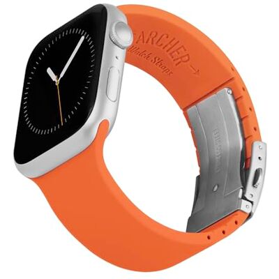 Archer Watch Straps Bracelets en Silicone Ajustables Sur Mesure pour Apple Watch (Orange Lumineux, Fermoir Argent, 40/41/42mm) - Publicité Archer Watch Straps Bracelets en Silicone Ajustables Sur Mesure pour Apple Watch (Orange Lumineux, Fermoir Argent, 40/41/42mm) - Publicité
