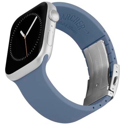 Archer Watch Straps Bracelets en Silicone Ajustables Sur Mesure pour Apple Watch (Bleu Acier, Fermoir Argent, 42/44/45/49mm) - Publicité Archer Watch Straps Bracelets en Silicone Ajustables Sur Mesure pour Apple Watch (Bleu Acier, Fermoir Argent, 42/44/45/49mm) - Publicité