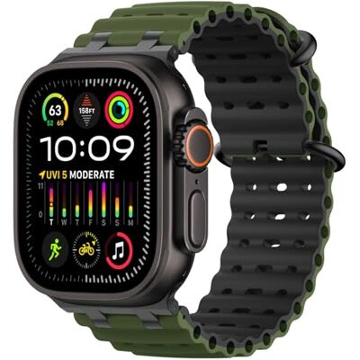MoKo Bracelet Océan Compatible avec Apple Watch 42/44/45/46/49mm Pour iWatch Ultra 3/2/1,S11/10/9/8/7/6/5/4,SE3/2/1, Bracelet Sport en Silicone, Connecteur en Métal, Noir/Vert Armée&Noir - Publicité MoKo Bracelet Océan Compatible avec Apple Watch 42/44/45/46/49mm Pour iWatch Ultra 3/2/1,S11/10/9/8/7/6/5/4,SE3/2/1, Bracelet Sport en Silicone, Connecteur en Métal, Noir/Vert Armée&Noir - Publicité