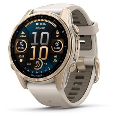 Garmin fēnix® AMOLED Montre Intelligente GPS Multisports Haut de Gamme 8-43 mm, Batterie Longue durée, Lampe de Poche LED intégrée, Couleur Saphir, Or Doux avec Bracelet en grès foncé - Publicité Garmin fēnix® AMOLED Montre Intelligente GPS Multisports Haut de Gamme 8-43 mm, Batterie Longue durée, Lampe de Poche LED intégrée, Couleur Saphir, Or Doux avec Bracelet en grès foncé - Publicité