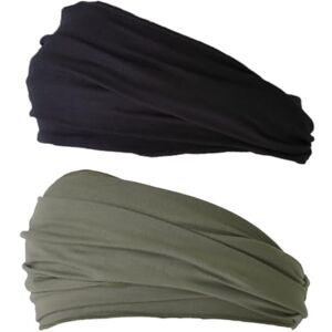 CHARM Homme Élastique Bandana Bandeau Japonais Femme Cheveux Longs Tête Dreads Enrouler Noir Kaki 2pk - Publicité CHARM Homme Élastique Bandana Bandeau Japonais Femme Cheveux Longs Tête Dreads Enrouler Noir Kaki 2pk - Publicité