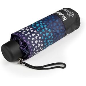Isotoner Parapluie compact, solide, ouverture/fermeture manuelle, rayure coeur - Publicité Isotoner Parapluie compact, solide, ouverture/fermeture manuelle, rayure coeur - Publicité