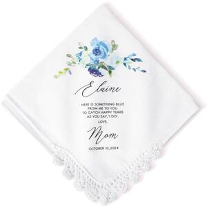 BYFDIY Mouchoir de mariage personnalisé avec motif floral bleu, cadeau pour mère à mariée, cadeau bleu pour mariée - Publicité BYFDIY Mouchoir de mariage personnalisé avec motif floral bleu, cadeau pour mère à mariée, cadeau bleu pour mariée - Publicité