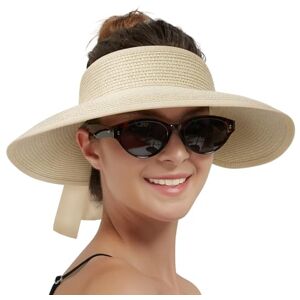 Creekstone Chapeau de soleil pour femme avec visière de paille à large bord, protection UV, pliable, chapeau de plage, queue de cheval, voyage, UPF 50+ - Publicité Creekstone Chapeau de soleil pour femme avec visière de paille à large bord, protection UV, pliable, chapeau de plage, queue de cheval, voyage, UPF 50+ - Publicité