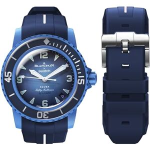 BONACE Bracelet de rechange incurvé en caoutchouc souple étanche pour Blancpain x Swatch Bracelet à dégagement rapide de 22 mm, ligne blanche marine - Publicité BONACE Bracelet de rechange incurvé en caoutchouc souple étanche pour Blancpain x Swatch Bracelet à dégagement rapide de 22 mm, ligne blanche marine - Publicité