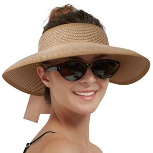 Creekstone Chapeau de soleil pour femme avec visière de paille à large bord, protection UV, pliable, chapeau de plage, queue de cheval, voyage, UPF 50+ - Publicité Creekstone Chapeau de soleil pour femme avec visière de paille à large bord, protection UV, pliable, chapeau de plage, queue de cheval, voyage, UPF 50+ - Publicité