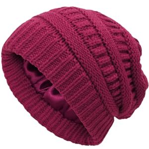 EHOTER Bonnet d'hiver doublé de satin pour femme et homme avec doublure en soie Bonnet souple et chaud Bonnet d'hiver unisexe, rouge vin, Taille unique - Publicité EHOTER Bonnet d'hiver doublé de satin pour femme et homme avec doublure en soie Bonnet souple et chaud Bonnet d'hiver unisexe, rouge vin, Taille unique - Publicité