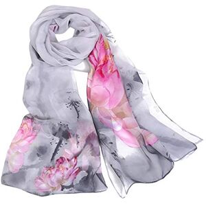 Susenstone éCharpes En Mousseline De Soie Femme A Fleurs Imprimé Echarpe Pas Cher à La Mode Longue Wrap ChâLe éCharpes Fil Fin (160x50cm, F) - Publicité