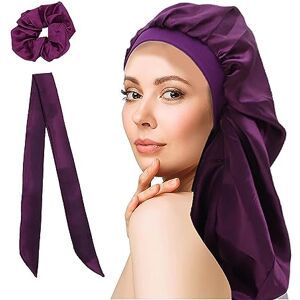 WUBAYI Bonnet en soie pour cheveux à utiliser pendant le sommeil, bonnet de nuit en satin avec large bande élastique, bonnet de nuit doux pour cheveux bouclés pour femmes et filles (Violet) - Publicité WUBAYI Bonnet en soie pour cheveux à utiliser pendant le sommeil, bonnet de nuit en satin avec large bande élastique, bonnet de nuit doux pour cheveux bouclés pour femmes et filles (Violet) - Publicité