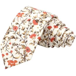 DB Dickie Bow Cravate fine en coton de luxe pour hommes (orange poussiéreux, crème et vert mousse floral) - Publicité DB Dickie Bow Cravate fine en coton de luxe pour hommes (orange poussiéreux, crème et vert mousse floral) - Publicité