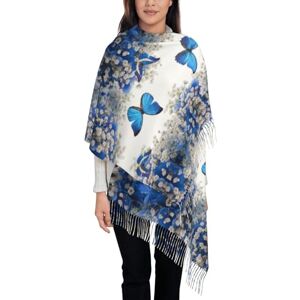 JONGYA Châle imprimé tournesol et écharpe à pompons, adapté pour la chaleur quotidienne ou un style assorti, Papillons bleus et fleurs blanches., taille unique - Publicité JONGYA Châle imprimé tournesol et écharpe à pompons, adapté pour la chaleur quotidienne ou un style assorti, Papillons bleus et fleurs blanches., taille unique - Publicité