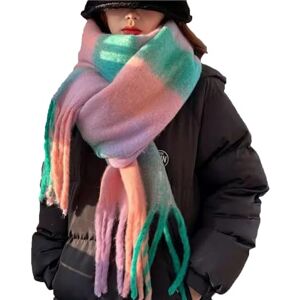 ESUKAR Écharpe chaude et élégante en mohair arc-en-ciel d'hiver à carreaux cachemire écharpe châle écharpe à carreaux cou chaud long pompon épais bufanda invierno, 01, 245*38CM - Publicité ESUKAR Écharpe chaude et élégante en mohair arc-en-ciel d'hiver à carreaux cachemire écharpe châle écharpe à carreaux cou chaud long pompon épais bufanda invierno, 01, 245*38CM - Publicité