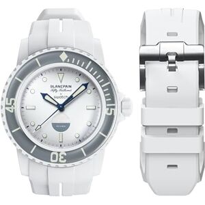 BONACE Bracelet de Rechange Blancpain Swatch Caoutchouc Souple Incurvé Étanche pour Fifty Fathoms Dégagement Rapide 22 mm (Blanc) - Publicité BONACE Bracelet de Rechange Blancpain Swatch Caoutchouc Souple Incurvé Étanche pour Fifty Fathoms Dégagement Rapide 22 mm (Blanc) - Publicité