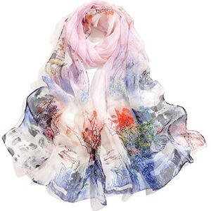Dancila Foulard En Soie Pour Femmes Floral Imprimé Mousseline De Soie Écharpe Wrap 155 * 50cm Châles Tube (Poudre d'eau De Montagne/Noir/Blanc/Bleu) - Publicité Dancila Foulard En Soie Pour Femmes Floral Imprimé Mousseline De Soie Écharpe Wrap 155 * 50cm Châles Tube (Poudre d'eau De Montagne/Noir/Blanc/Bleu) - Publicité
